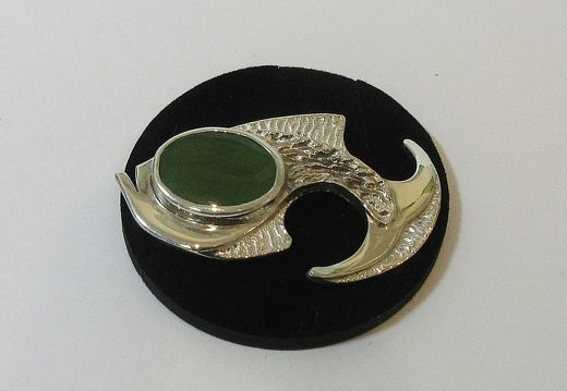 Angry Fish Brooch with Jade