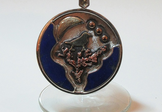Bird in a Bush with a Crescent Moon pendant